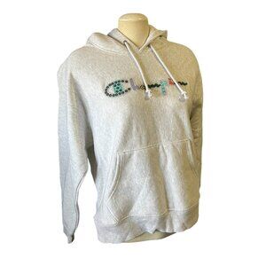 Champion Embroidered Patchwork Hoodie Sweatshirt Sz Large Womens Gray MultiColor